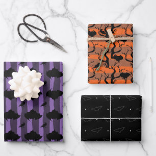 Geschenkpapier schwarz lila und orange Set von 3