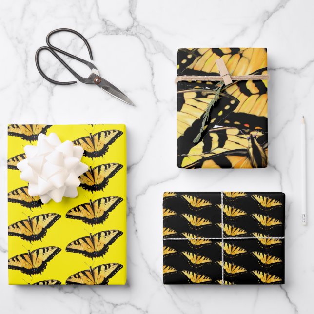 Geschenkpapier Tiger Frack Schmetterlinge Set (Vorderseite)