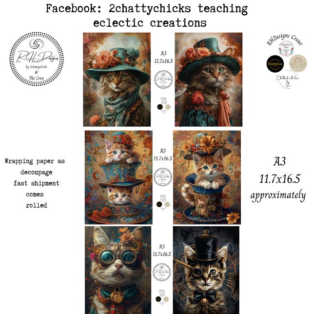 Geschenkpapier Vintage Floral Steampunk Katze A3 Set (Von Creator hochgeladen)