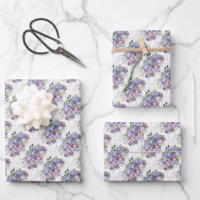 Geschenkpapierbögen - Lavendel- und rosa Blumen Geschenkpapier Set (Vorderseite)