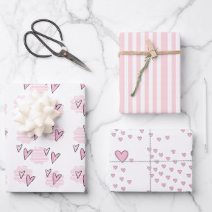 Geschenkpapierbögen Valentinstag Rosa Herzen  Geschenkpapier Set