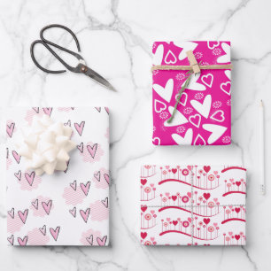 Geschenkpapierbögen Valentinstag Rosa Rote Herzen  Geschenkpapier Set
