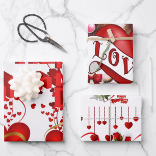 Geschenkpapierbögen Valentinstag Rote Herzen Kuh Geschenkpapier Set