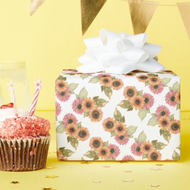 Geschenkpapierrolle - Pink & Gelbe Sonnenblumen Geschenkpapier (Geburtstagsparty)