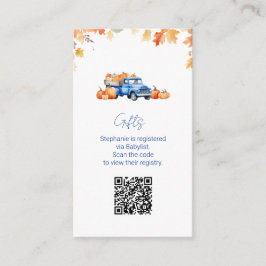 Geschenkregister QR Code Blue Truck Little Pumpkin Begleitkarte