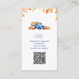Geschenkregister QR Code Blue Truck Little Pumpkin Begleitkarte