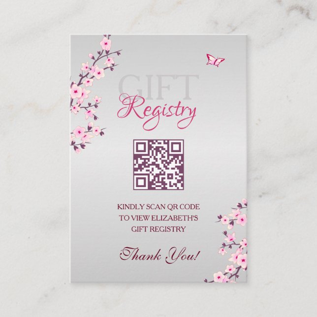 Geschenkregister QR Code Cherry Blossom Kinderdusc Begleitkarte (Vorderseite)