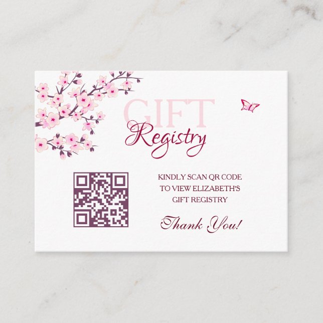 Geschenkregister QR Code Cherry Blossom Kinderdusc Begleitkarte (Vorderseite)