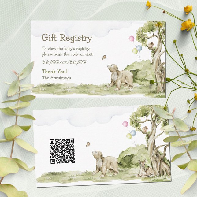 Geschenkregister vor dem Abwarten Baby-Dusche QR-C Begleitkarte (Bearly Wait Cute Bear Watercolor Baby Show QR Code Enclosure Card ©Susanne Sachers - Sunny Mind 🌞)
