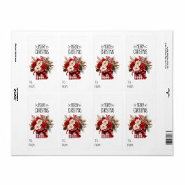 Geschenksticker Rote Rosen + Poinsettias Weihnacht