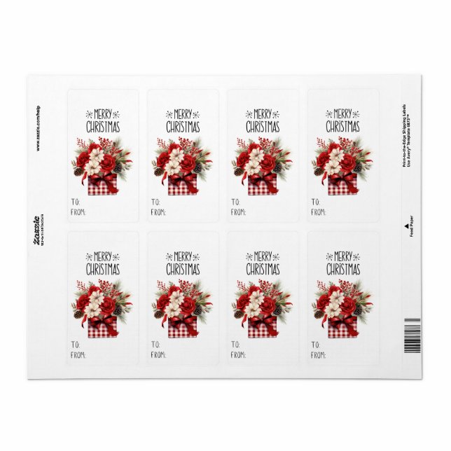 Geschenksticker Rote Rosen + Poinsettias Weihnacht (Vorne)