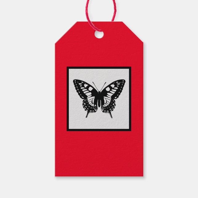 Geschenktafel BUTTERFLY SCHWARZ UND ROT Geschenkanhänger (Vorderseite)
