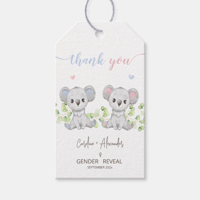 Geschenktafel für Koala Gender Reveal Party. Geschenkanhänger (Vorderseite)