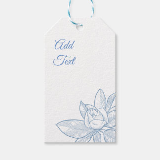 Geschenktafel mit blauer Magnolik und bearbeitbare Geschenkanhänger