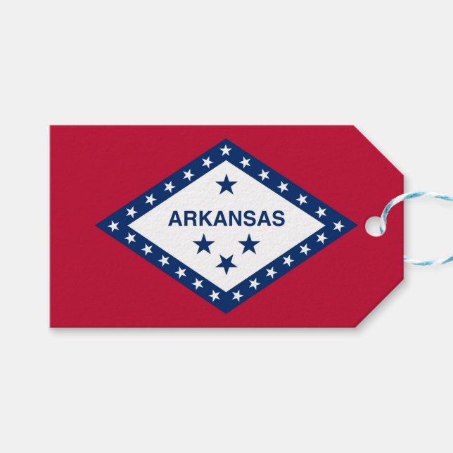 Geschenktafel mit der Fahne des Arkansas-Staat, US Geschenkanhänger (Vorderseite (Horizontal))