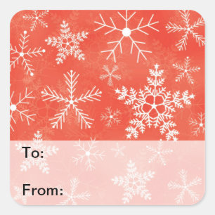 Geschenktafeln für rote und weiße Schneeflocken Quadratischer Aufkleber