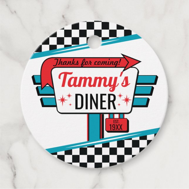 Geschenktag Diner Retro Birthday Favor Circles 195 Geschenkanhänger (Vorderseite)