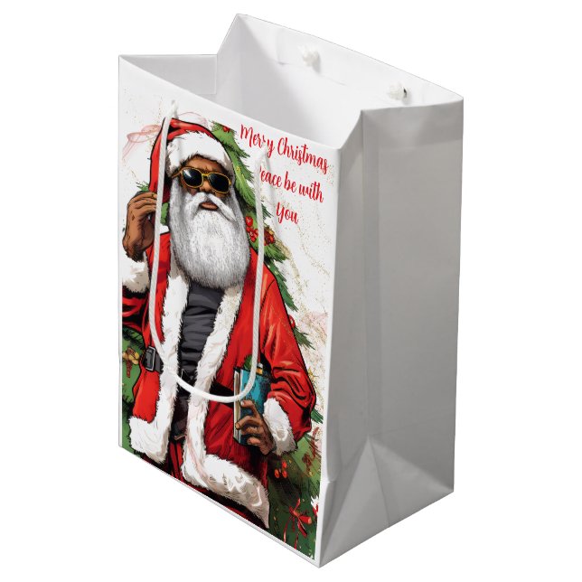 Geschenktasche - Afroamerikanischer Weihnachtsbeut Mittlere Geschenktüte (Vorderseite Schrägansicht)