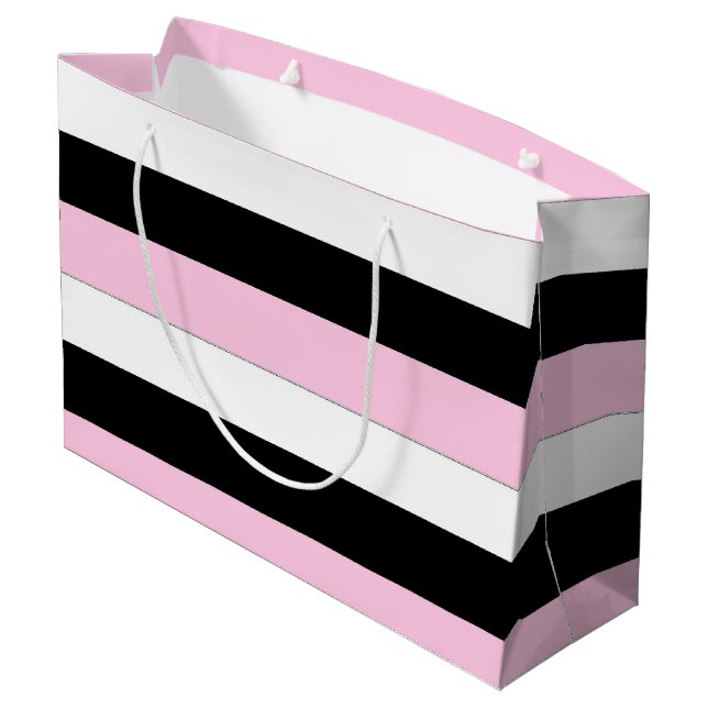 Geschenktasche aus schwarzem, rosa und weißem Stre Große Geschenktüte (Rückseite Schrägansicht)