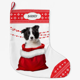 Geschenktasche Border Collie Welpe Snowflake Borde Großer Weihnachtsstrumpf