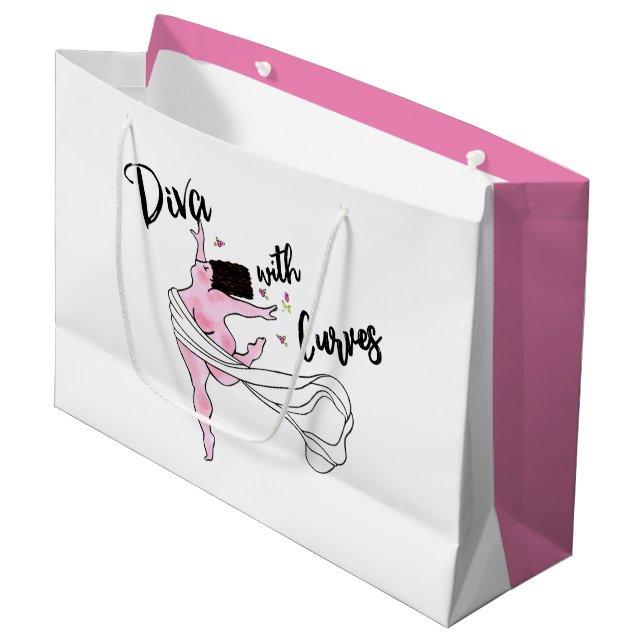 Geschenktasche "Diva mit Kurven" Große Geschenktüte (Vorderseite Schrägansicht)