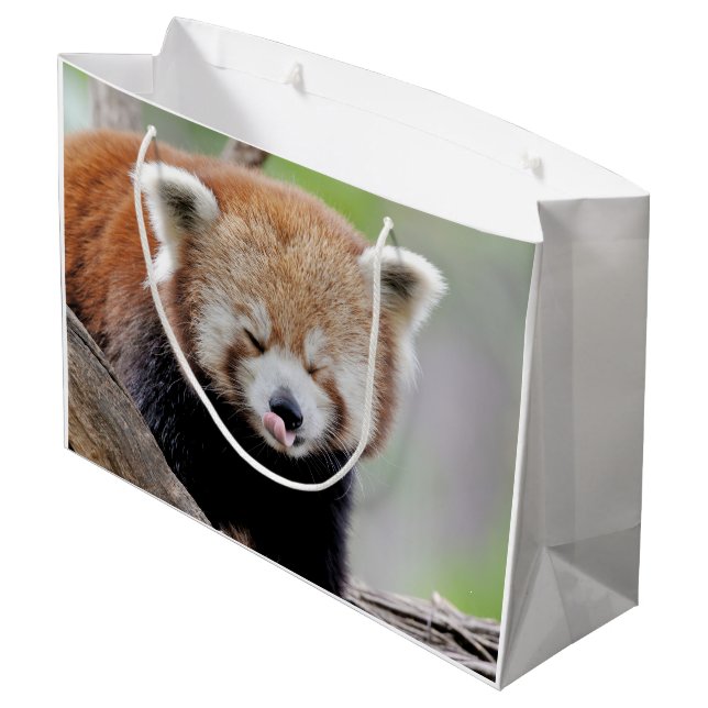Geschenktasche Foto rot Panda , Tiere 0272. Große Geschenktüte (Rückseite Schrägansicht)