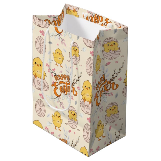 Geschenktasche für niedliches Osterchick Mittlere Geschenktüte (Vorderseite Schrägansicht)
