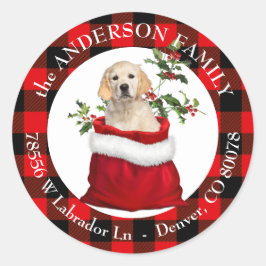 Geschenktasche Golden Retriever Karierter Rahmen Runder Aufkleber