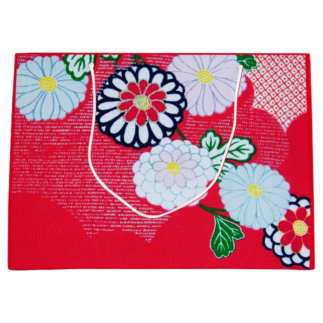 Geschenktasche JAPANESE RED KIMONO PATTER MIT BLUM Große Geschenktüte (Vorderseite)