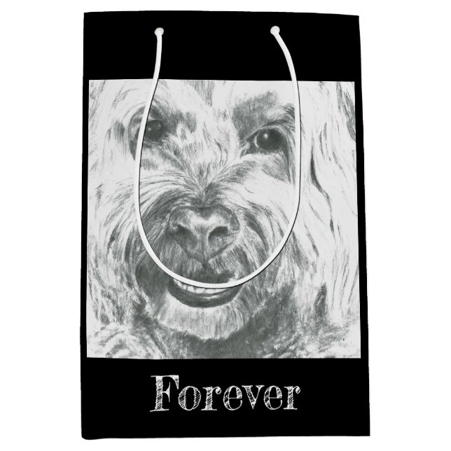 Geschenktasche, Labradoodle, Schwarz & Weiß, Liebe Mittlere Geschenktüte (Vorderseite)