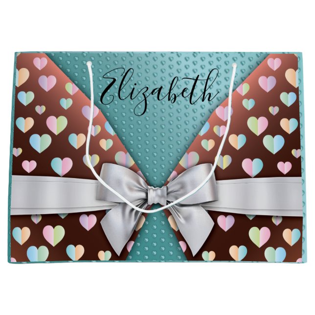 Geschenktasche mit Bow und Herzklammern Große Geschenktüte (Vorderseite)