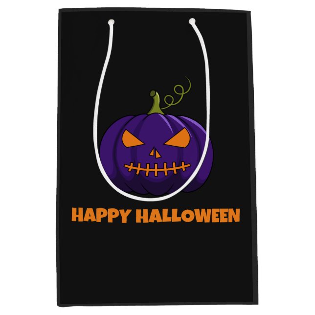 Geschenktasche mit Lila Kürbis, glückliches Hallow Mittlere Geschenktüte (Vorderseite)