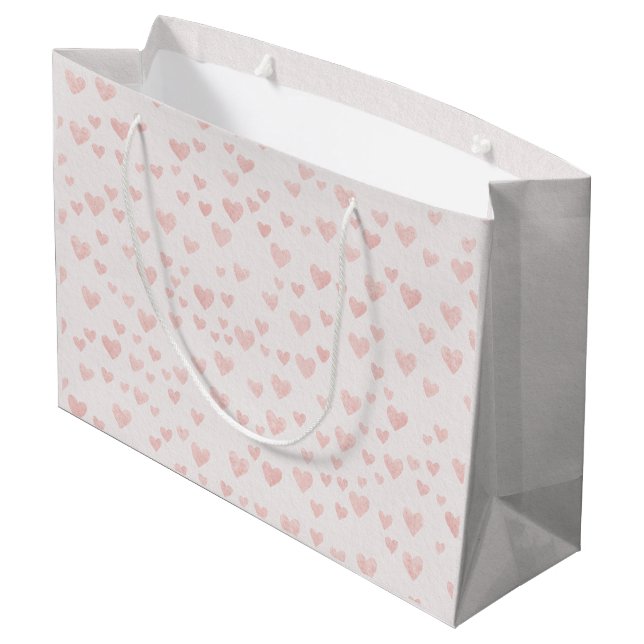 Geschenktasche mit Wasserfarben-Herzen Große Geschenktüte (Rückseite Schrägansicht)