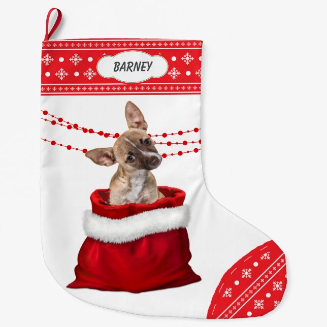 Geschenktasche Niedlich Chihuahua Welpe Schneefloc Großer Weihnachtsstrumpf (Vorderseite)