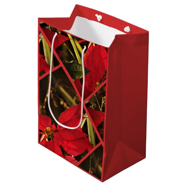 Geschenktasche - Poinsettia Weihnachtsfeiertag Mittlere Geschenktüte (Vorderseite Schrägansicht)