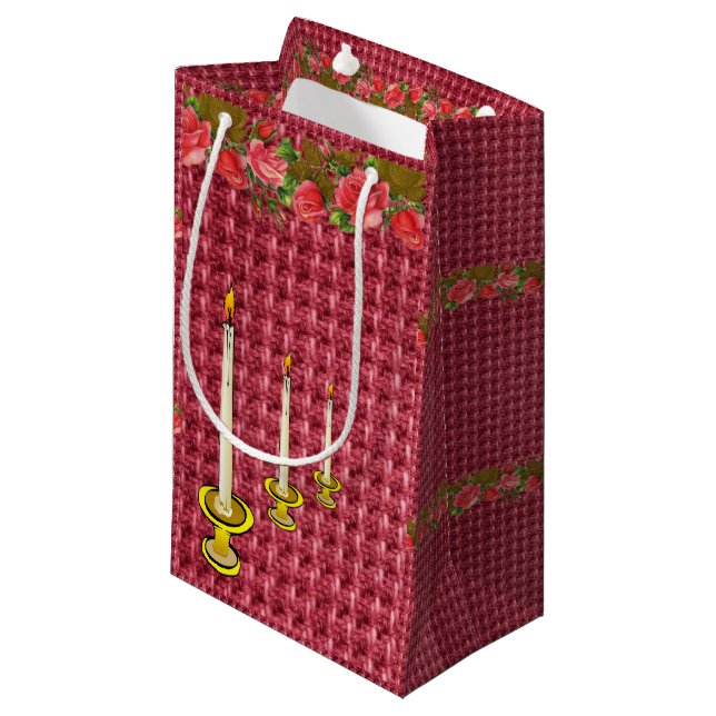 Geschenktasche Red Floral Candles Kleine Geschenktüte (Vorderseite Schrägansicht)