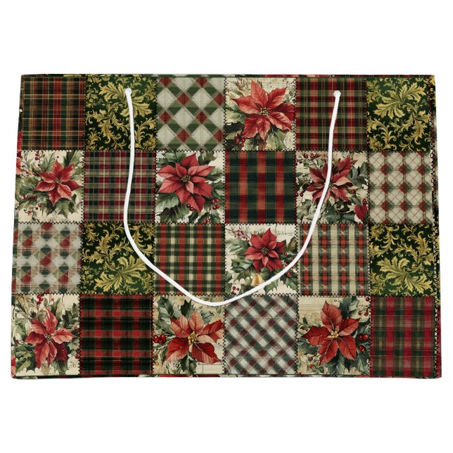 Geschenktasche Rustikale Weihnachten Kariertes Pat Große Geschenktüte (Vorderseite)