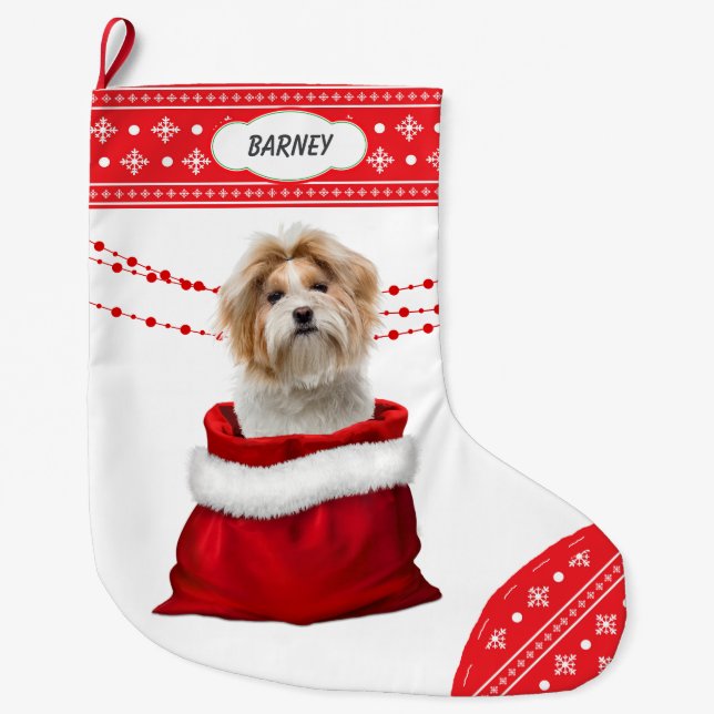 Geschenktasche Shih Tzu Snowflake Border Großer Weihnachtsstrumpf (Vorderseite)