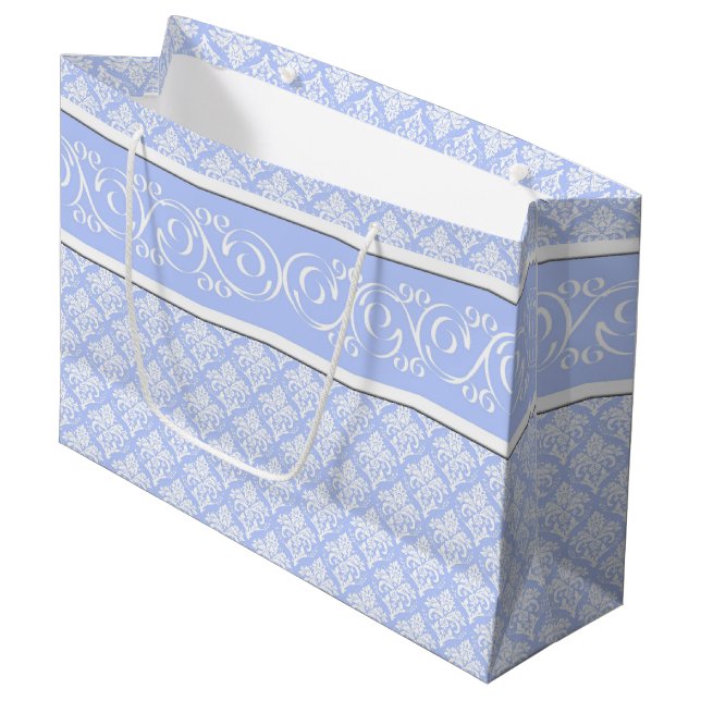 Geschenktasche - Wedgewood Blue Damask Große Geschenktüte (Vorderseite Schrägansicht)
