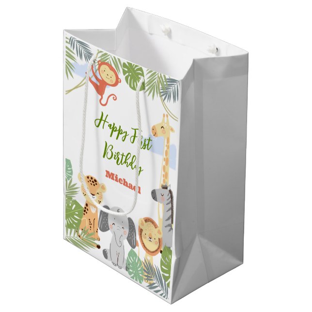 Geschenktasche zum ersten Geburtstag mit niedliche Mittlere Geschenktüte (Vorderseite Schrägansicht)