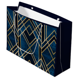 Geschenktaschen - Art Deco Blue & Gold Mirrored Große Geschenktüte