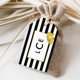 Geschenktasten für Black Stripe & Gold Peony Monog Geschenkanhänger