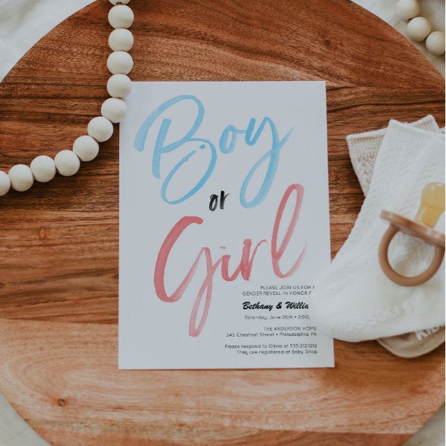 Geschenkte Minimalistische Gender Reveal Baby Boy  Einladung (gender reveal invite)