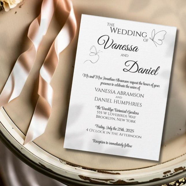 Geschenkte Schmetterlinge Elegante Einladung zur H (Create your own timeless wedding invitation featuring calligraphy style text and sketched butterfly)