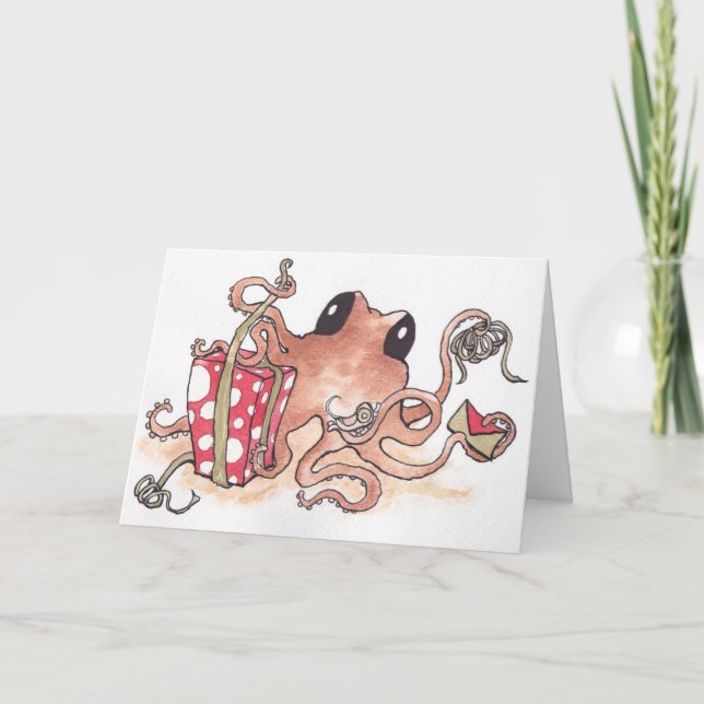 Geschenktopus Feiertagskarte (Vorderseite)