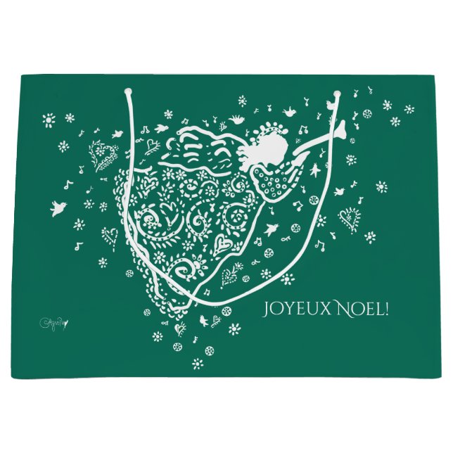 Geschenktüte aus Grün und Weiß Engel (Vorderseite)