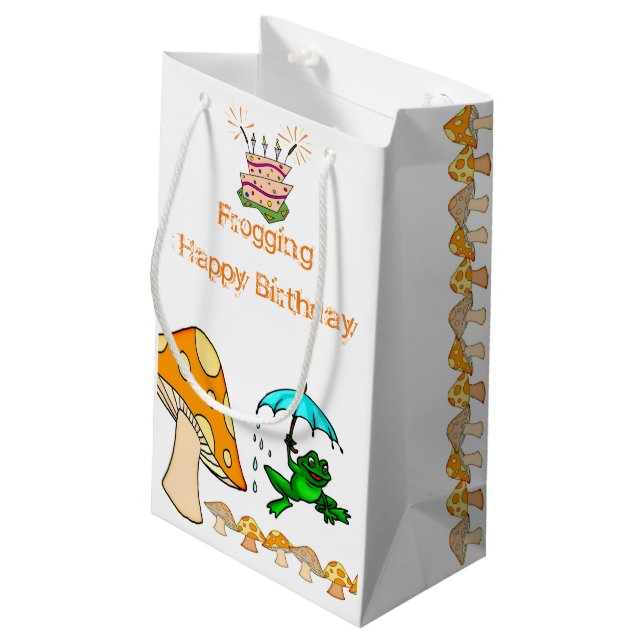 Geschenktüte Frosch Pilz  (Rückseite Schrägansicht)