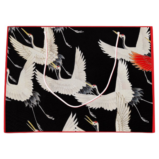 GESCHENKTÜTE JAPANISCHER KRAN SCHWARZ UND ROT (Vorderseite)
