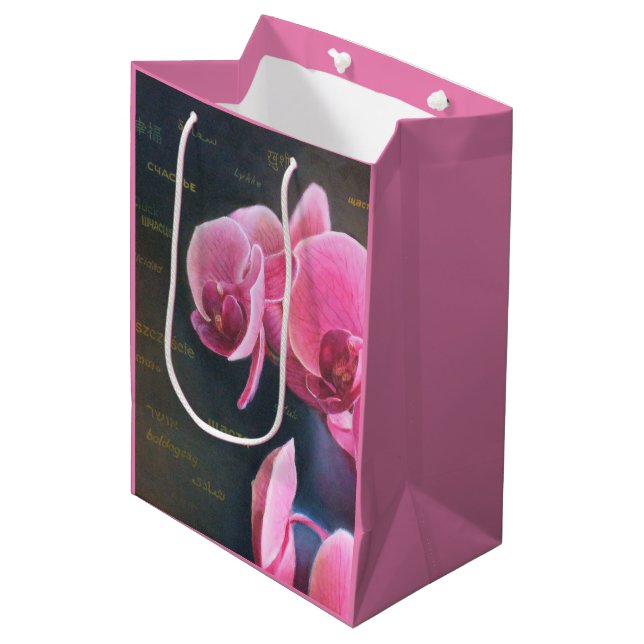 Geschenktüte mit Orchidee (Vorderseite Schrägansicht)