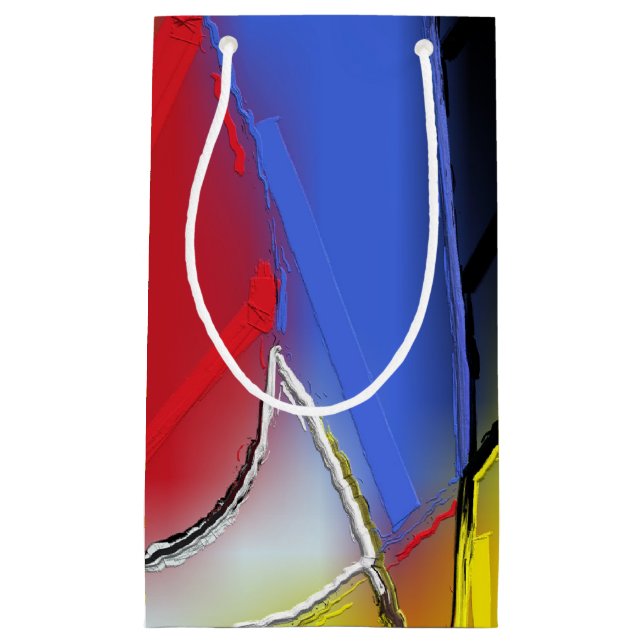 Geschenktüte rot, gelb, schwarz und blau (Vorderseite)